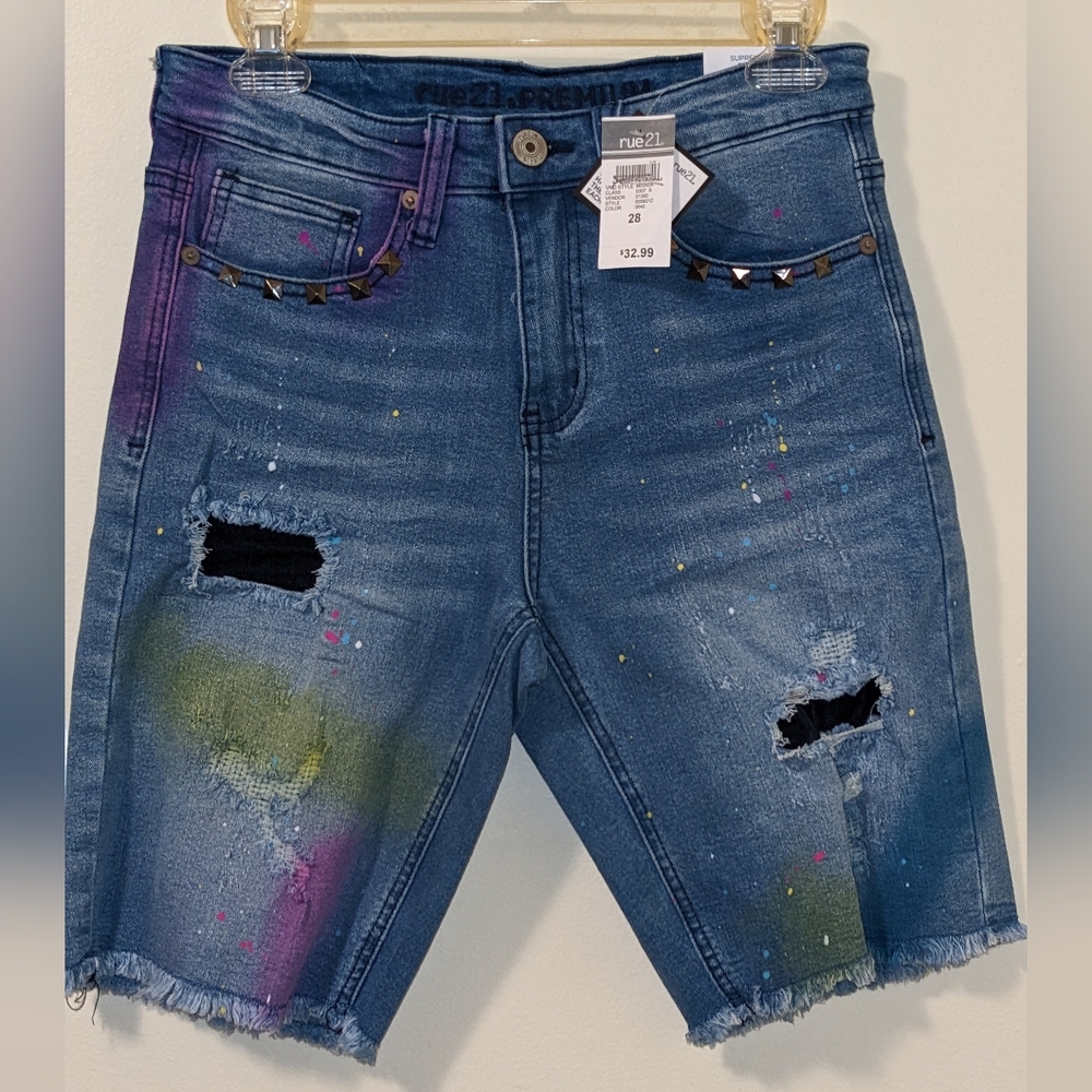 Supreme Flex Paint Splotched Jean Shorts - NWT Size 28